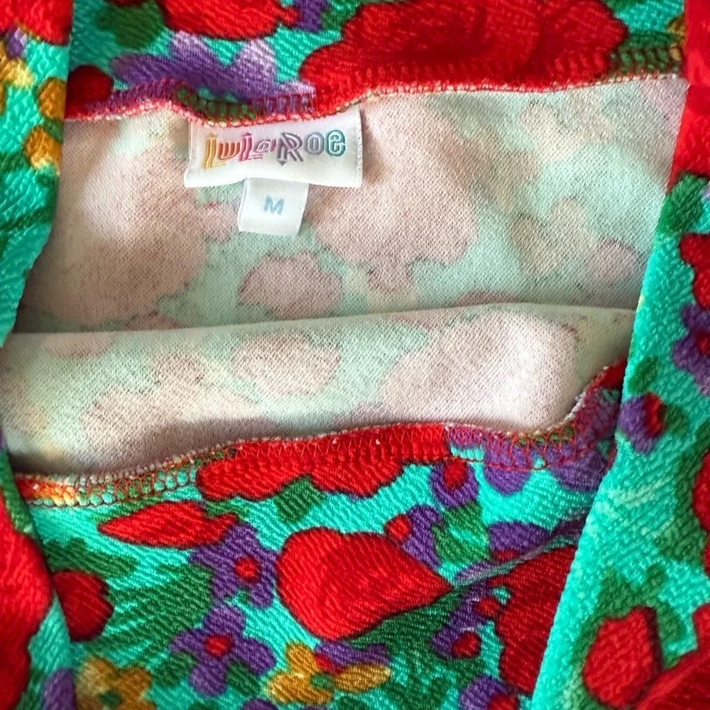 LuLaRoe Cassie Red and Blue/Green Floral Pencil Skirt